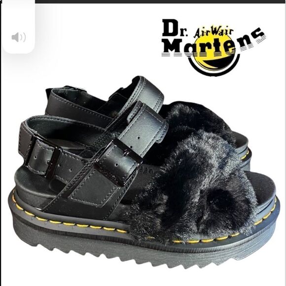 Dr. Martens Shoes - NEW! Dr. Martens Voss ll Fluffy Women's Black Sandals 11